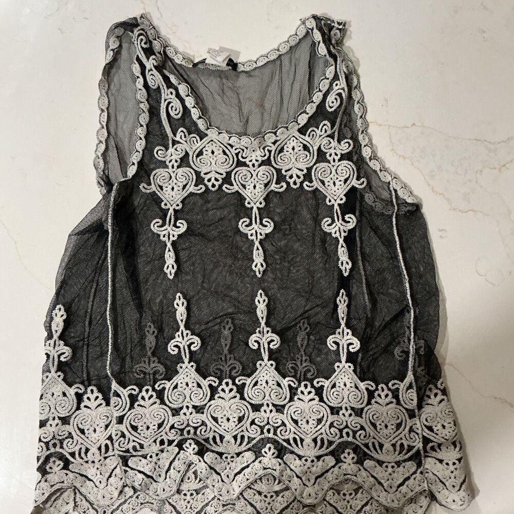 You Are Not Alone Vintage Mesh Lace Top Y2K Sz M Paper Label Embroidery